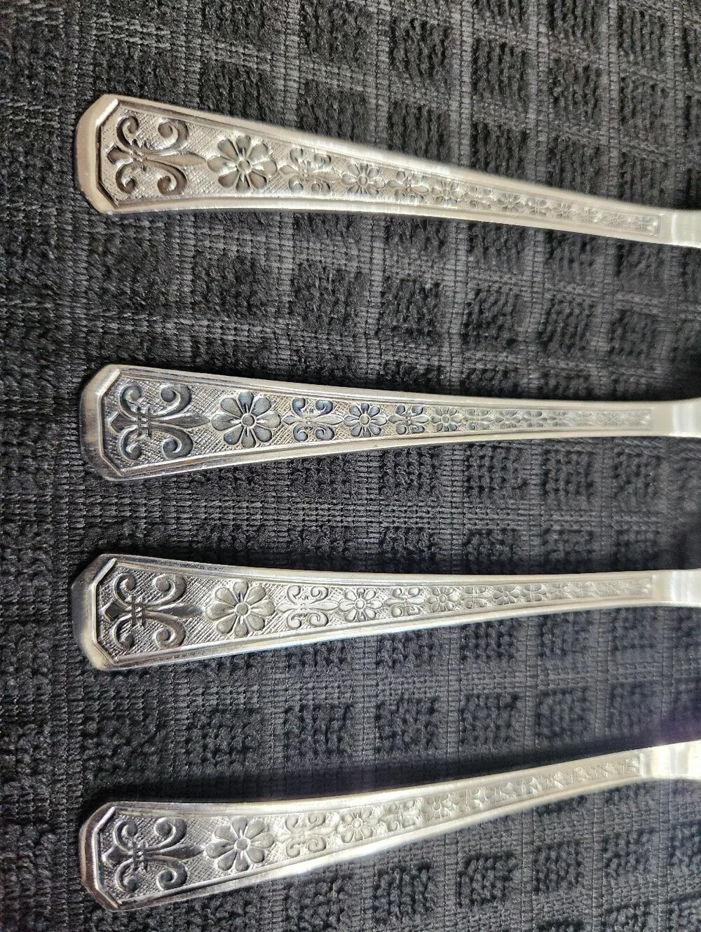 4 Japanese 1960s Flower Floral Interpur Florenz Stainless Steel Dinner Forks